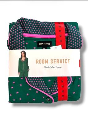 Room Service Green Pajama Set with Pink Stars